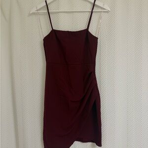 Blue Blush Burgundy Spaghetti-Strap Draped Mini Dress